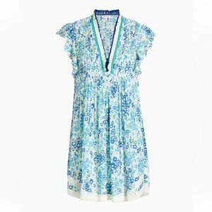 Poupette St Barth Sasha Crochet-Trim V-Neck Minidress Blue Aquarelle, Medium